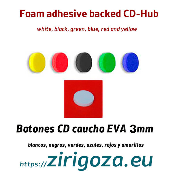 Botones  CD caucho EVA 3 mm (blancos, negros, verdes, azules, rojos y amarillos)